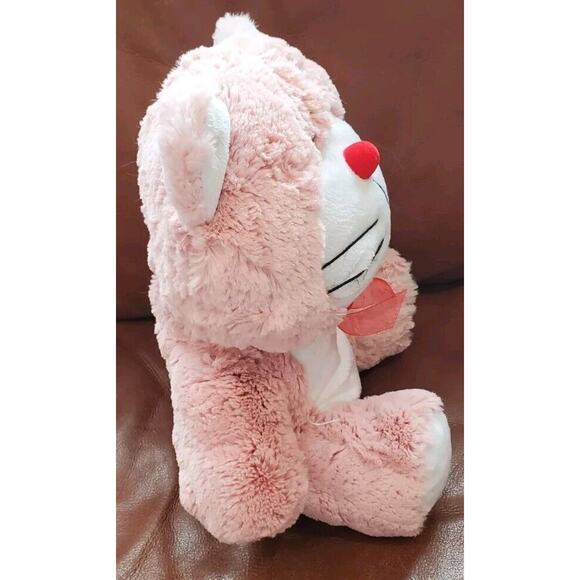 11 Inch Pink White Cat Red Round Flocked Nose Calplush Stuffed Animal Plush Toy - Picture 4 of 11